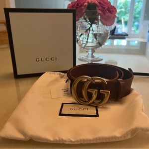 NWT Women’s Gucci Marmont Double GG Belt - Brown Size 80